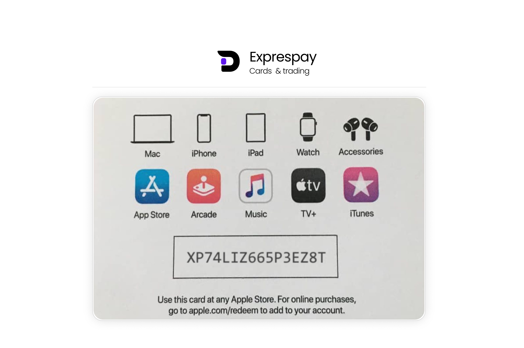 Example of gift card PIN